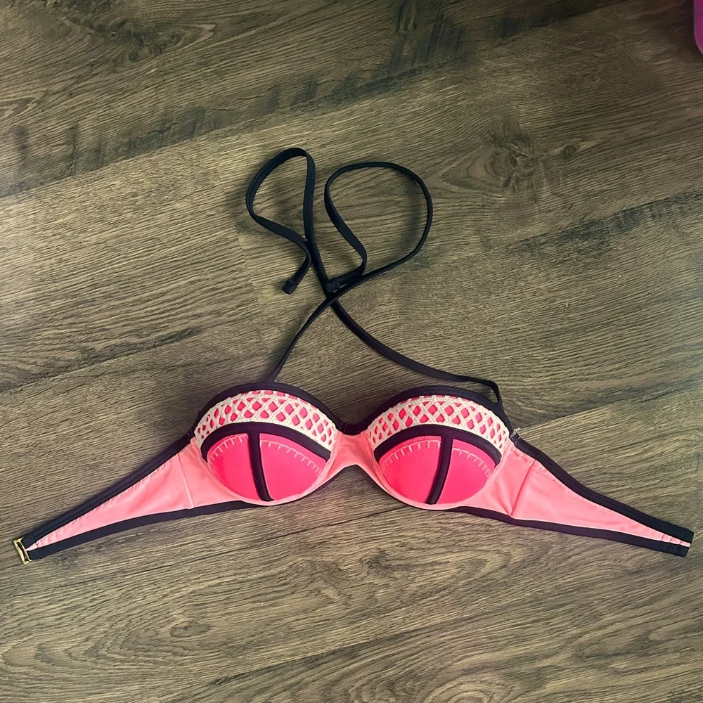 California Waves bikini push up padded bandeau swimsuit bikini top black pink S - Picture 1 of 4